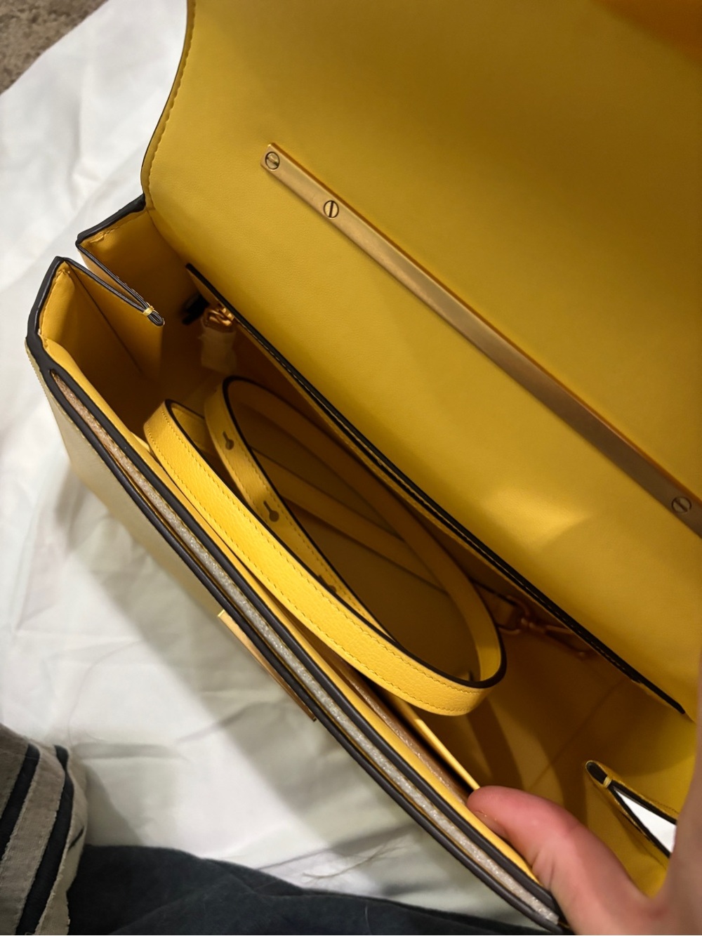 kate spade Yellow Leather Satchel with Bamboo Top Handle - Picture 5 of 6